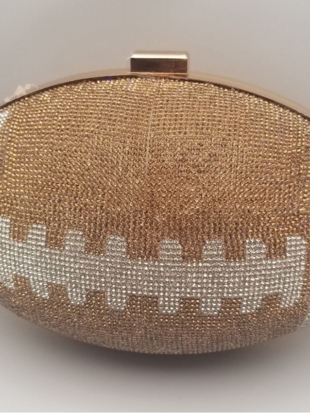 Gold and Silver Beaded Oval Football shape Clutch Bag
